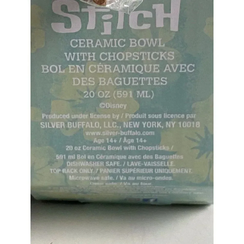 Disney Lilo And Stitch Floral  Ramen Ceramic Bowl With Chopsticks‎ 20 Oz NEW